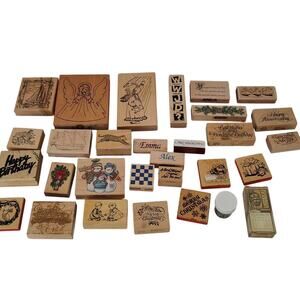 Wood Rubber Stamp Lot of 29 Mix Christmas Events Sailboat Religious Birthday
